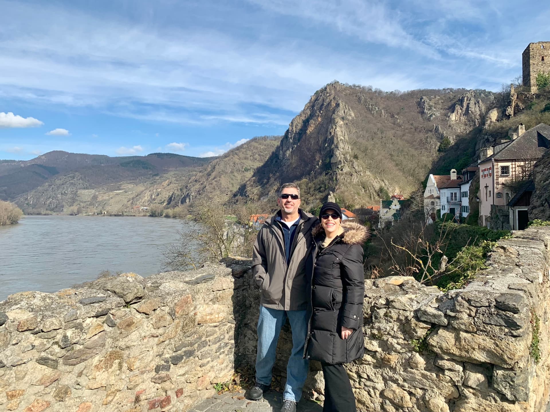 Laura and her husband overlooking the Danube in the Wachau Valley near Dürnstein
