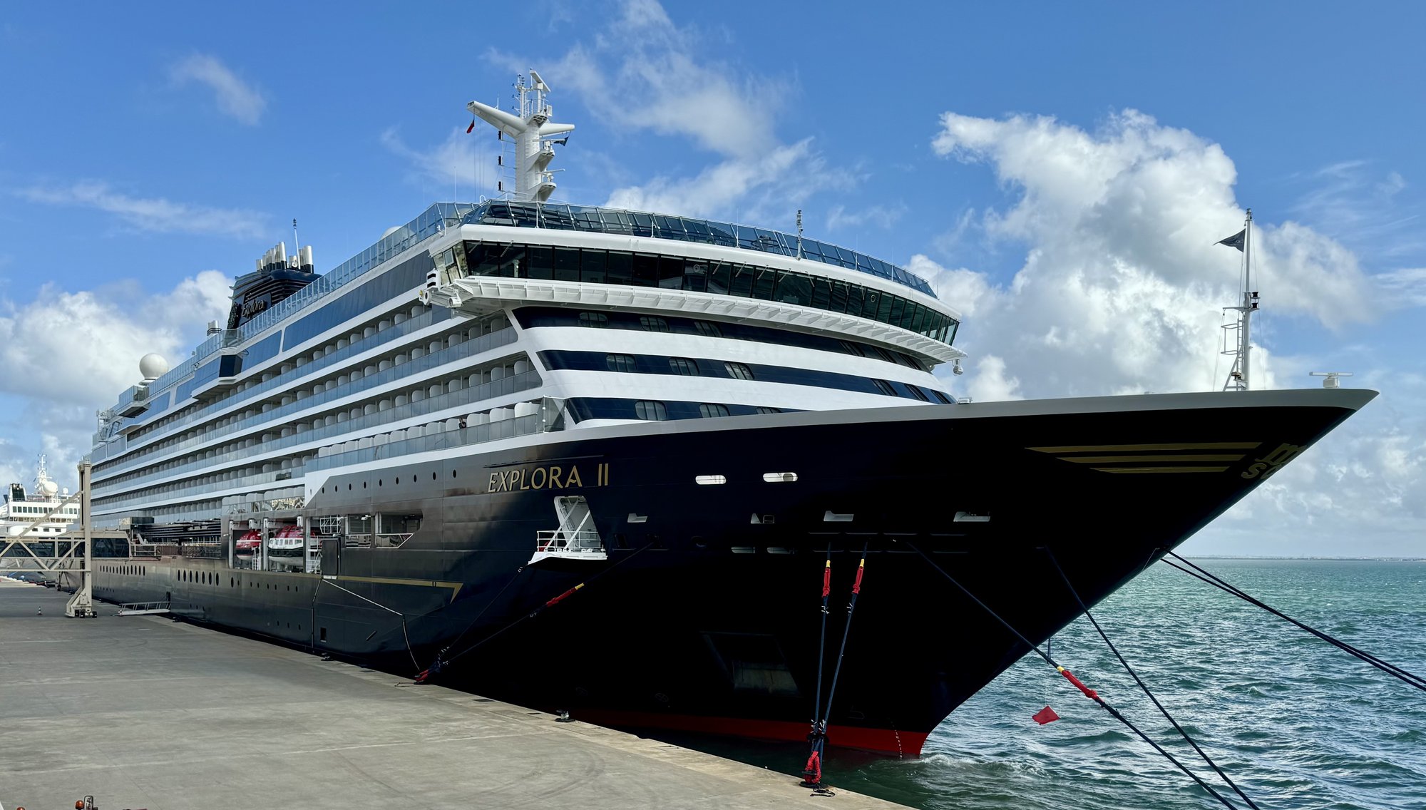 Explora Journeys' Explora II docked, photographed by Laura North